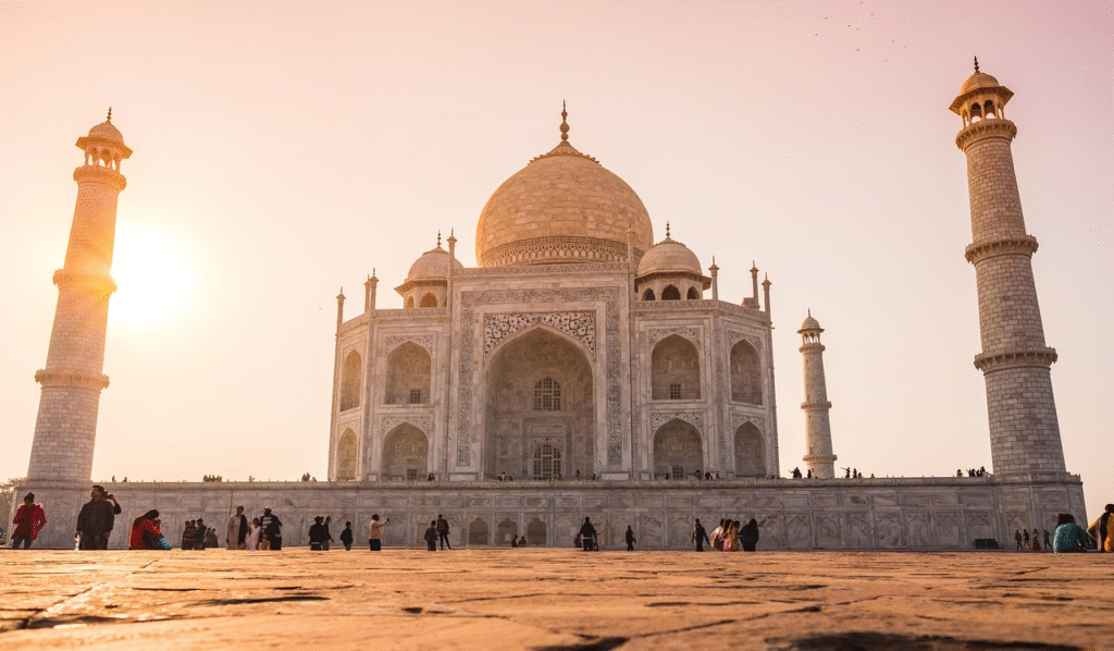Taj Mahal at sunrise as a highlight of the Golden Triangle itinerary.