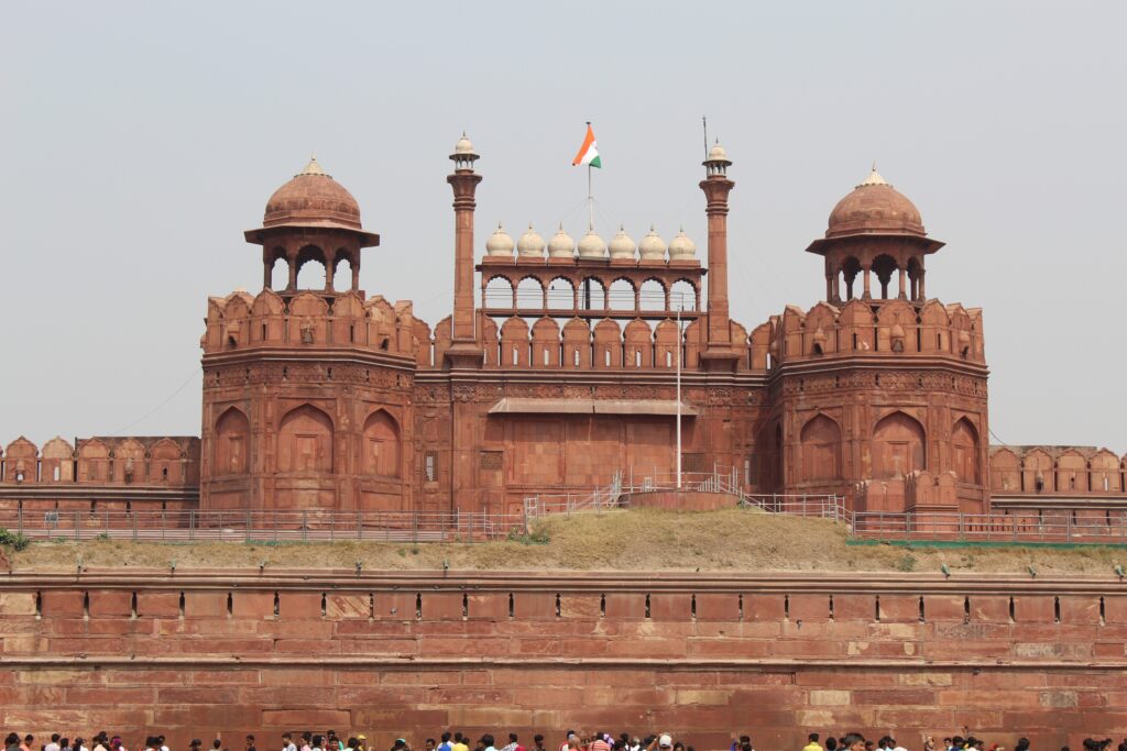 Red Fort in Delhi, a major UNESCO World Heritage Site and landmark of the Golden Triangle.